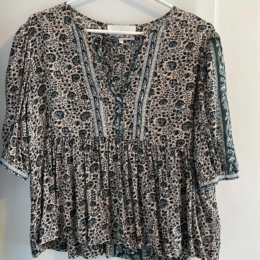 ba&sh Floral Print Blouse in Black and Cream